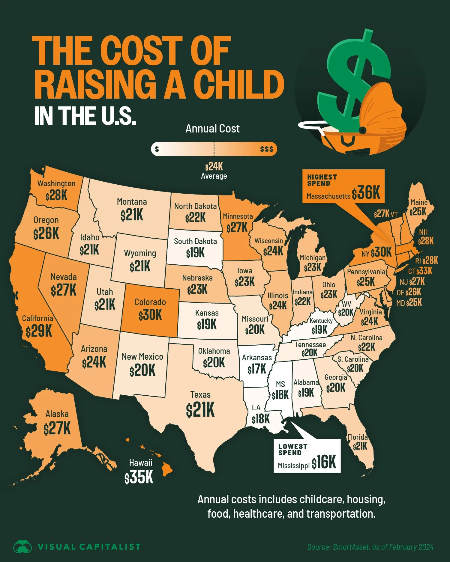 Mapped: The Cost of Raising a Child in the U.S.