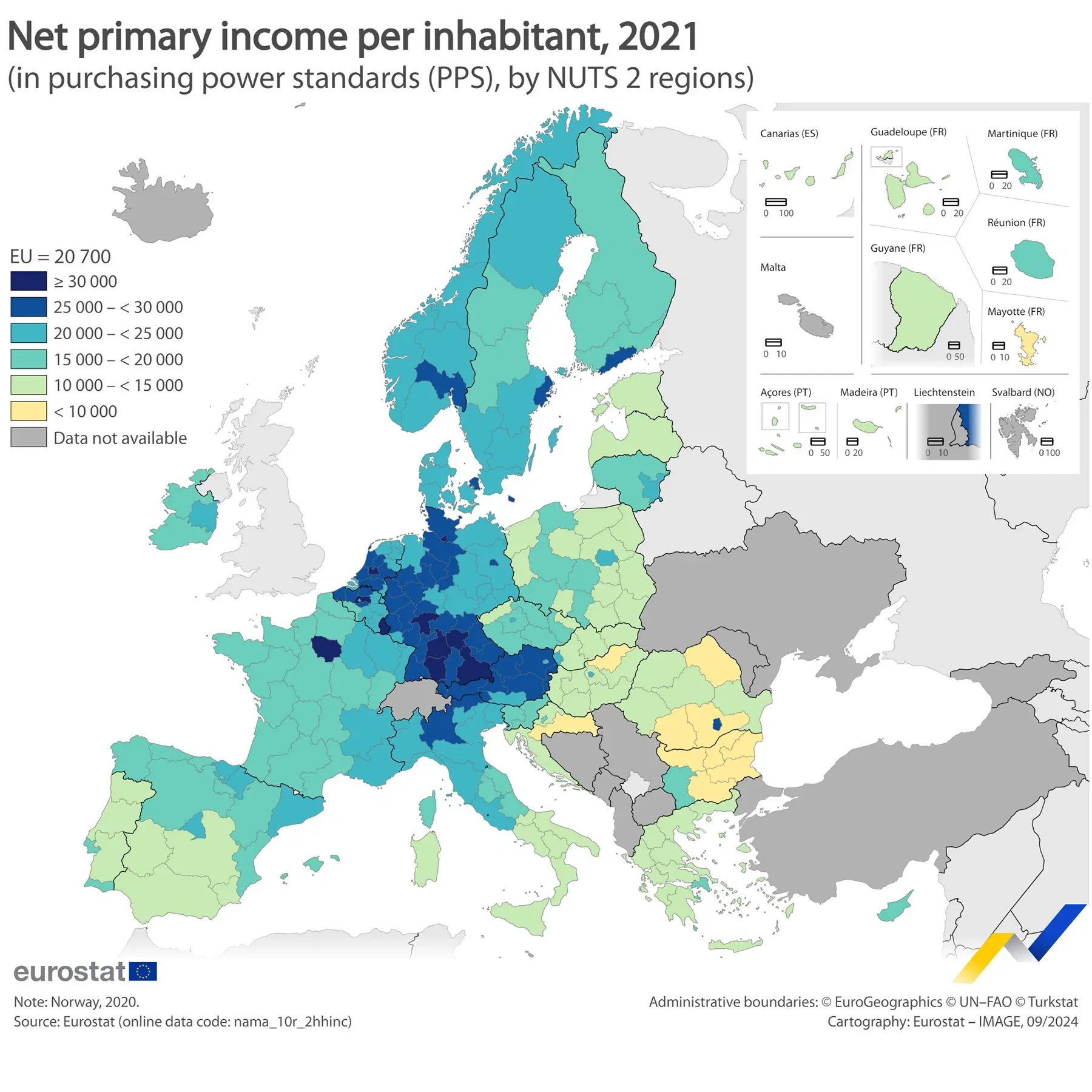 Which European regions have the highest income levels?