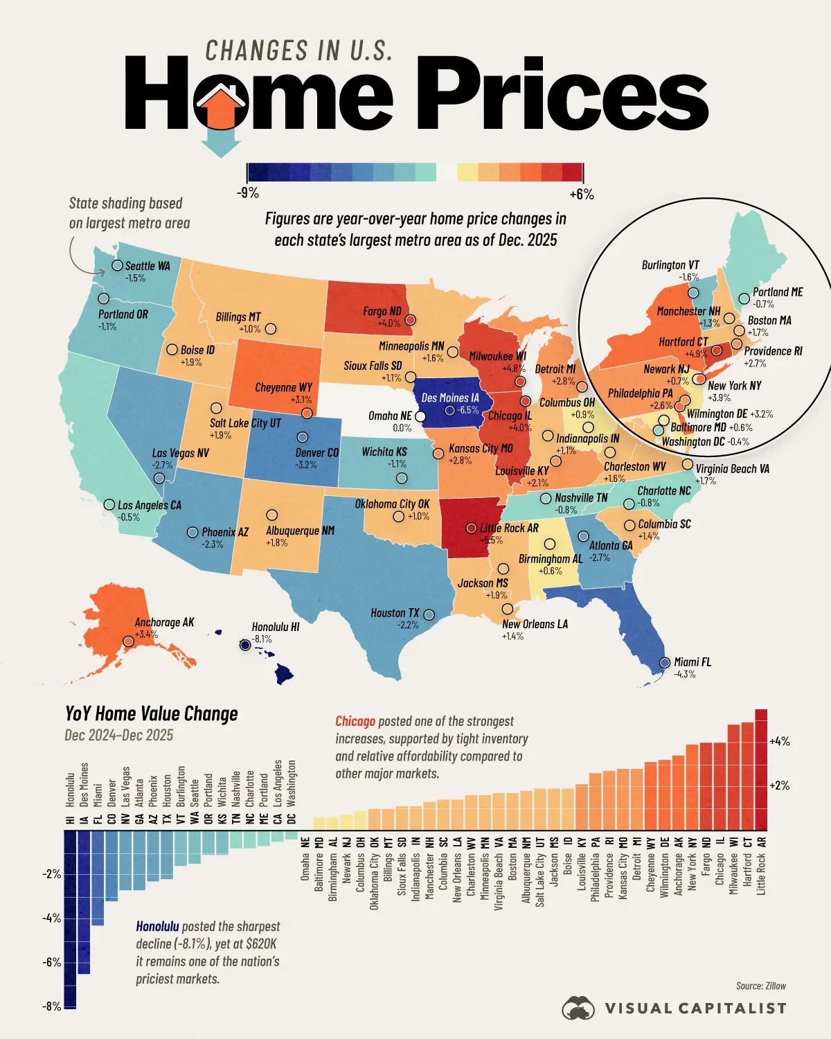Mapped: Where U.S. Home Prices Are Rising—and Falling